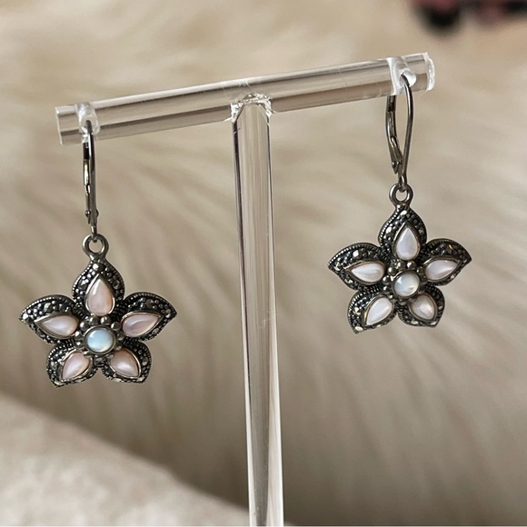 925 A THAILAND STERLING|MOTHER OF PEARL STONES in PINK & WHITE TONES|VTG - Picture 6 of 6